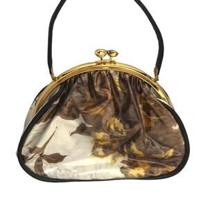 Vintage 1950s Julius Resnick Miami Bag Vinyl Encase Floral Satin Kisslock Frame